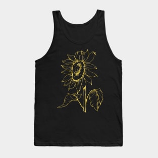 Yellow Sunflower Outline Sketch Tank Top